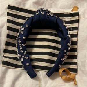 Lele Sadoughi denim and rhinestone headband.